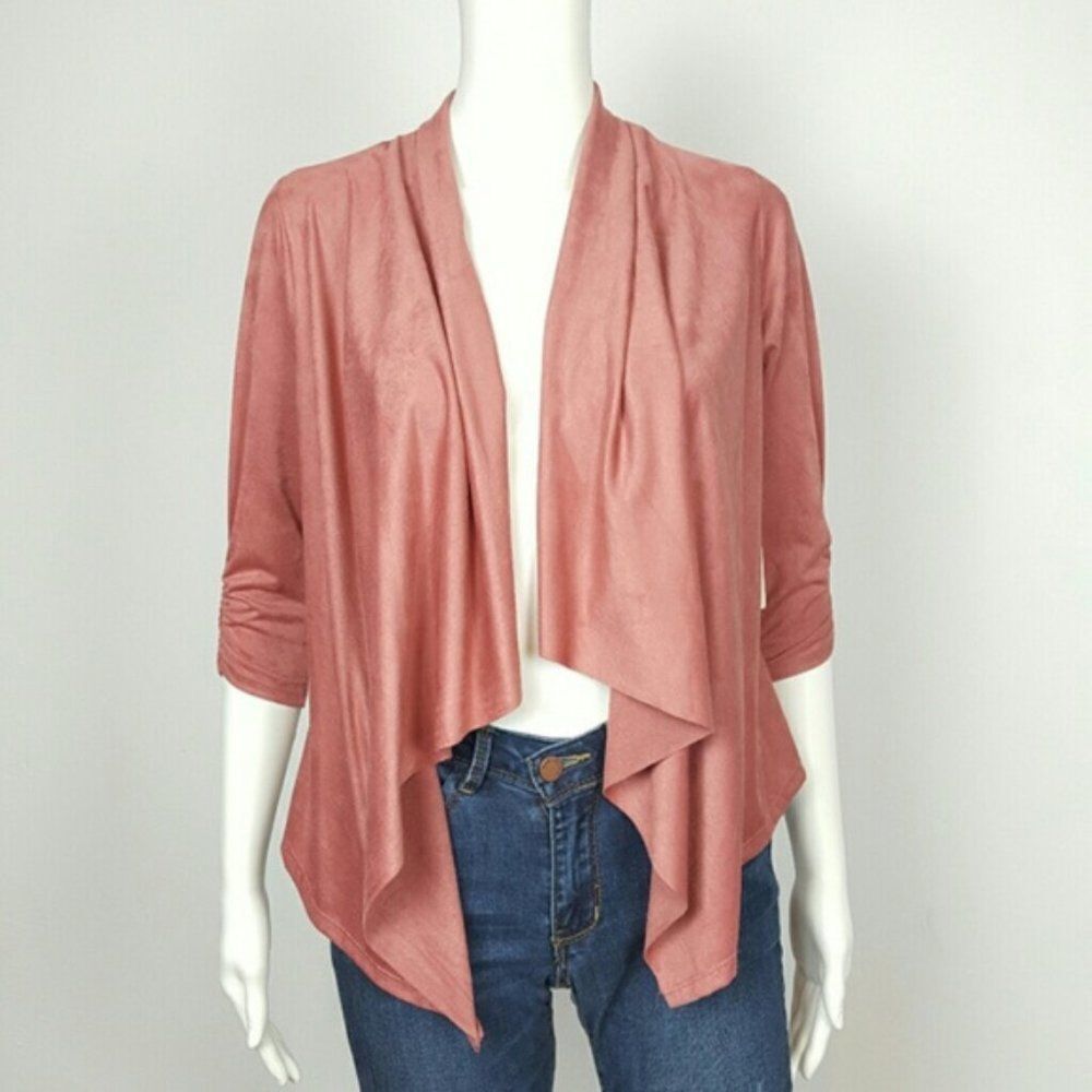 Waterfall Cardigan Blazer Pink Suede‎